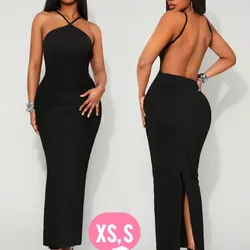 Vestido negro largo espalda afuera