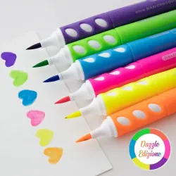 Marcadores de pincel, 6 colores neón, línea fina, lavable,