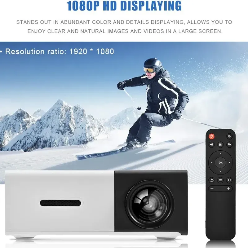 Mini proyector, altavoz estéreo incorporado, proyector portátil de cine en casa multimedia con interfaz HDMI/AV/USB