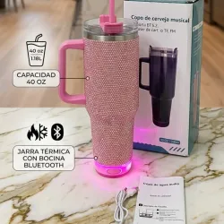 Jarra con bocina de Bluetooth rosada