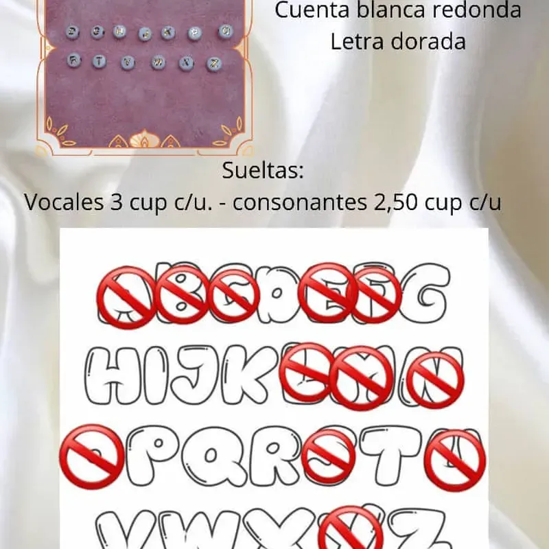 Cuenta blanca letra dorada