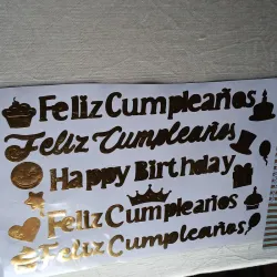 Vinil 5 frases en dorado de Feliz cumpleaños