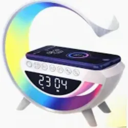 Reloj despertador lampara con luces cargador inalambrico y bocina bluetooth