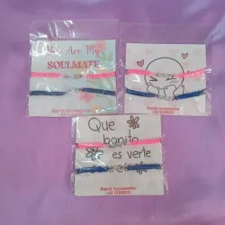 Pulseras tejidas infinito rosado y azul