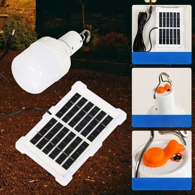 Bombilla LED Solar Recargable USB Larga Duración 4H celda solar, 3 Modos Luz, Para Camping, Apagones, Hogar(100W)