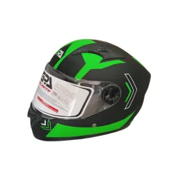 Casco de moto negro y verde