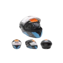 Casco modular negro, naranja y azul
