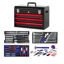 Juego de herramientas mecánicas de 408 piezas con caja de metal resistente de 3 cajones