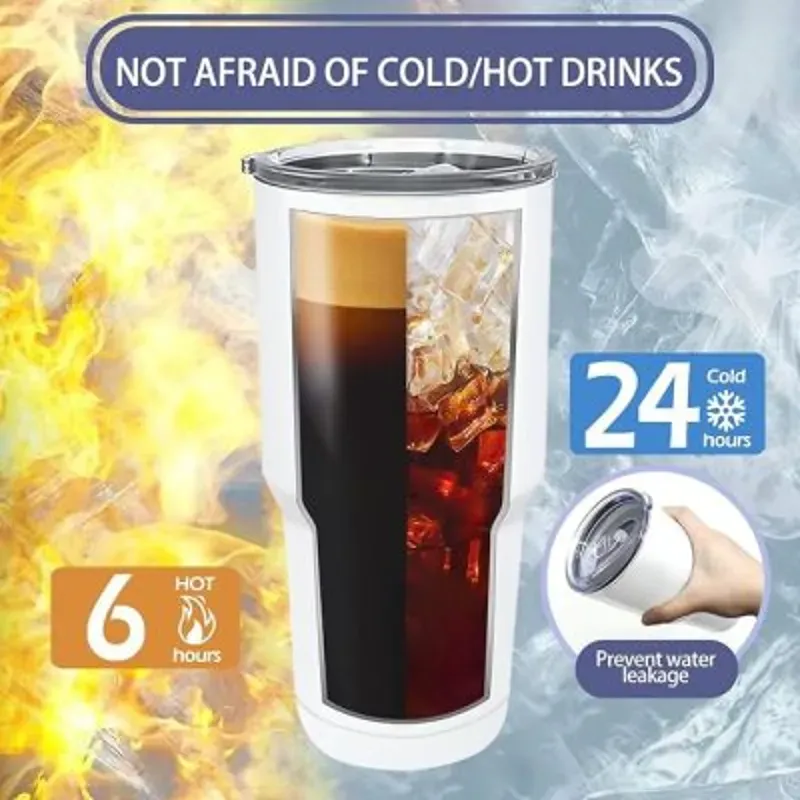 Termo de acero inoxidable para automóvil blanca de 30 OZ, lista para la técnica sublimación