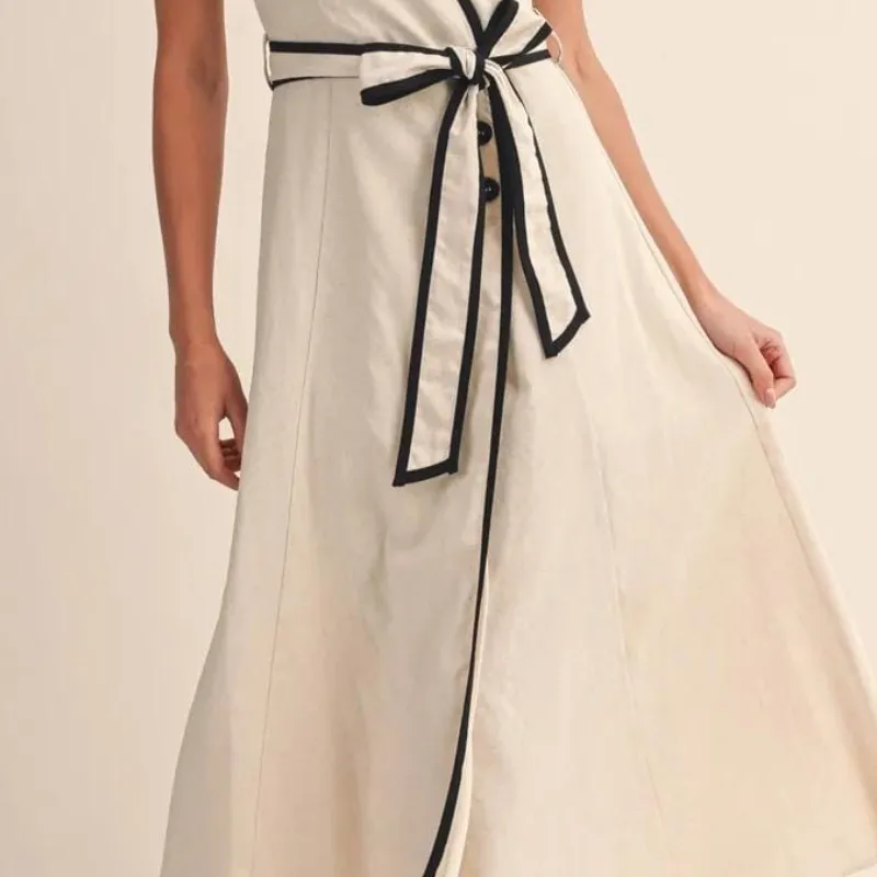 Vestido lino beige