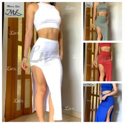 ✨️Conjunto de saya con abertura y top de camiseta✨️