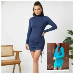 ✨️Vestido Corto de Mangas Largas y Fruncido Lateral✨️