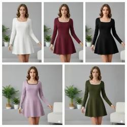 ✨️Vestido corto mangas largas color negro y ribete blanco✨️