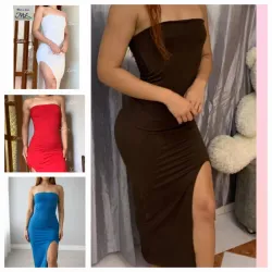 🙂Vestido estilo tope largo con abertura en una pierna✨️
