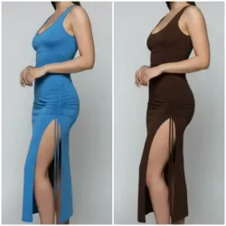 ✨️ Vestido largo de camiseta con abertura fruncida en una pierna✨️