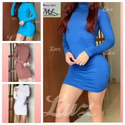 ✨️Vestido Tubular Corto De Mangas Largas Y Cuello Tortuga ✨️