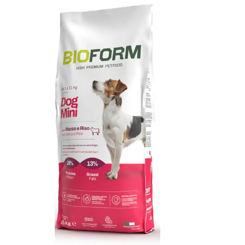 Dog Mini con sabor a buey (manzo) y arroz (riso).