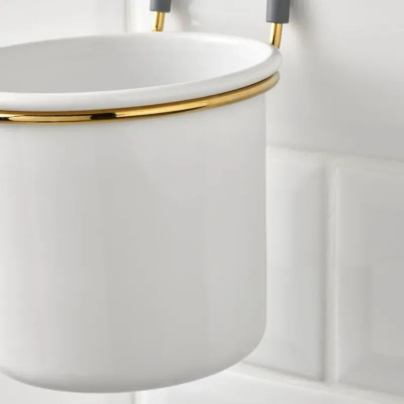 Cesta cubertera colgante blanca y dorada