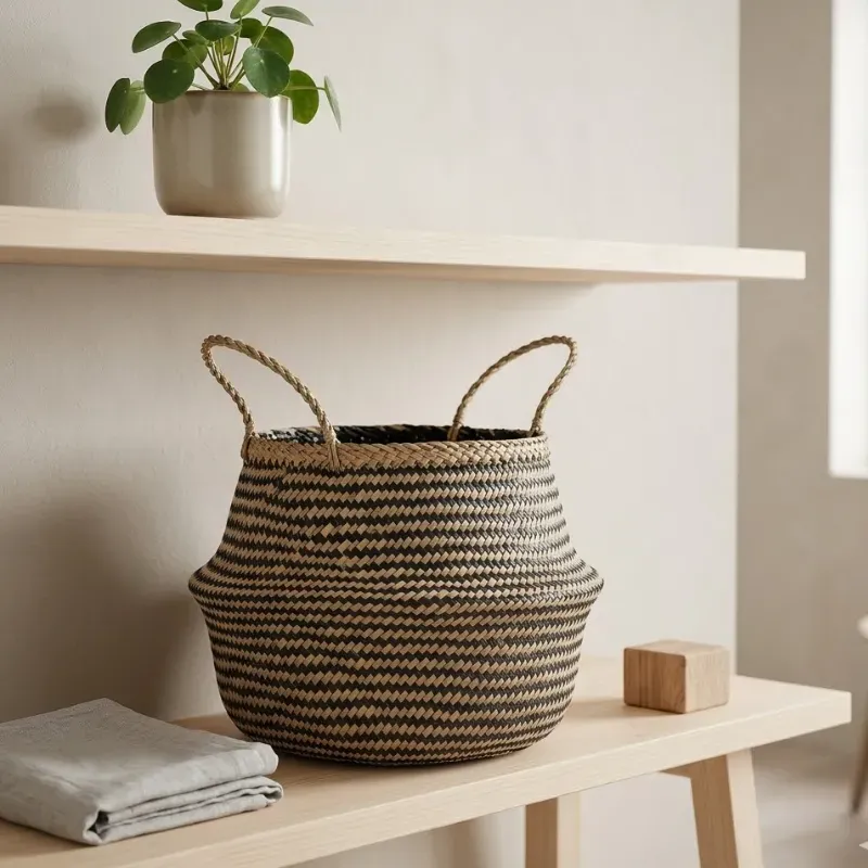 Cesta decorativa de junco marino