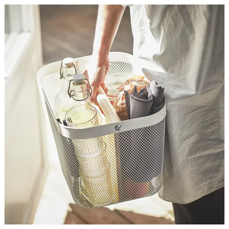 Cesta organizadora de acero inoxidable y madera de abedúl