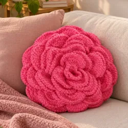 Cojín Rosa de crochet