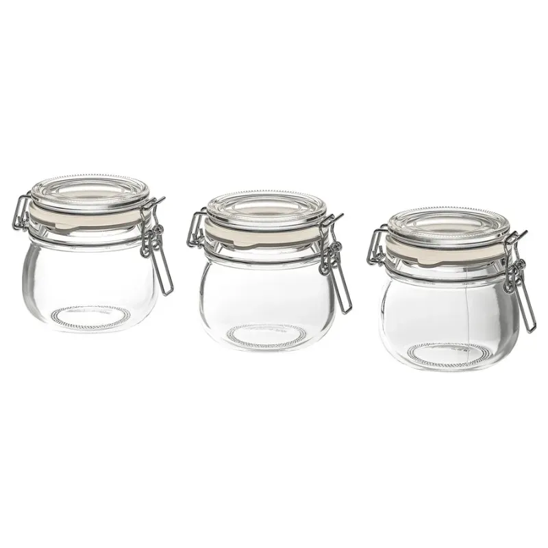 Set de tres potes de cristal con tapa a presión 
