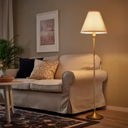 Lámpara de pie beige y bronce