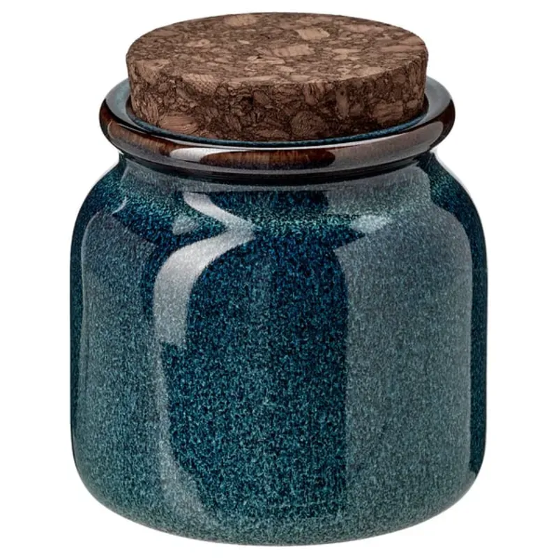 Pote azul de cerámica con tapa de corcho