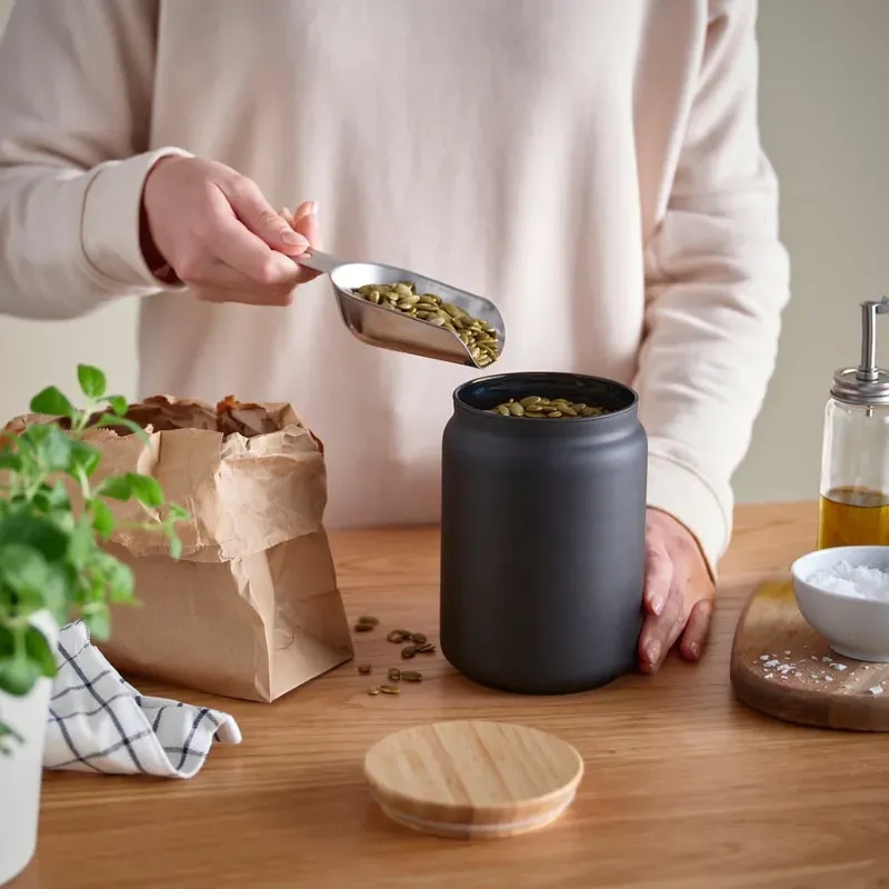 Pote de cristal con tapa de bambú 