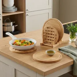 Salvamanteles de bambú con soporte
