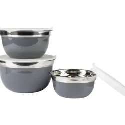 Set de 3 bowls de acero con tapa