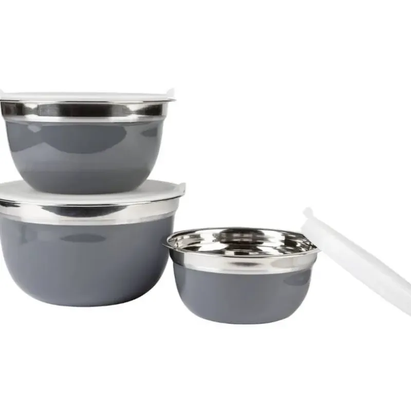 Set de 3 bowls de acero con tapa