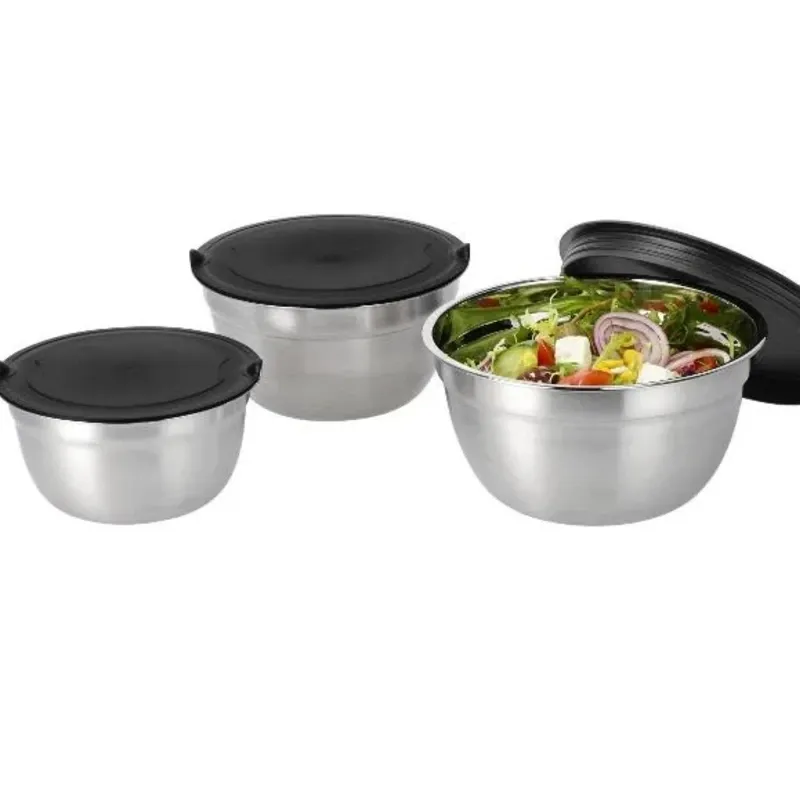 Set de 3 bowls de acero inoxidable con tapa