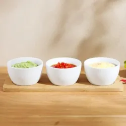 Set de 3 cuencos de porcelana con base de bambú
