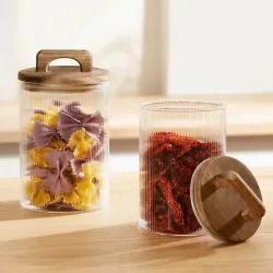 Set de dos Potes de cristal con tapa de acacia