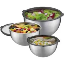 Set de tres bowls de acero inoxidable con tapa