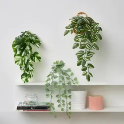 Set de tres plantas artificiales para colgar con soporte