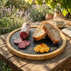 Tabla para servir con roca pizarra