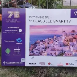 🟣Smart TV Challenger 75 pulgadas con soporte 