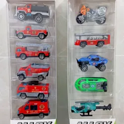 CAJA DE CARRITOS ROJOS O CAJA CON TRANSPORTES VARIADOS