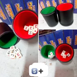 CUBILETES ORIGINALESCUBO PLÁSTICO REVESTIDO DE CUERO+ 5 DADOS NÁCAR