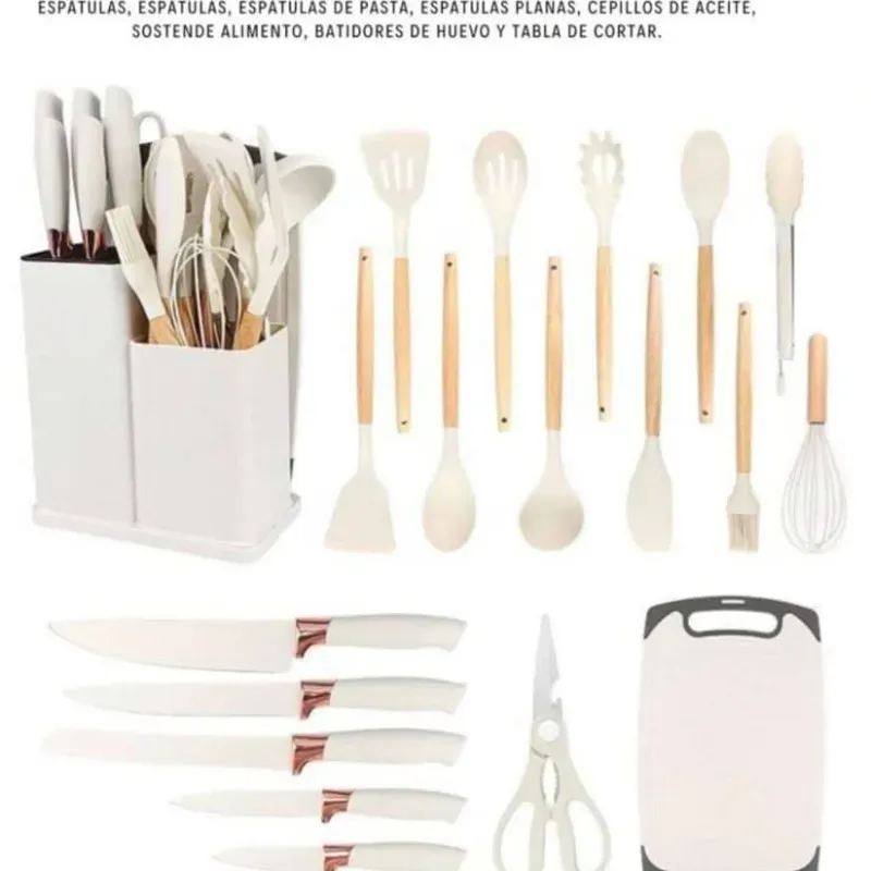 Set de cuchillos y  utensilios de cocina de silicona