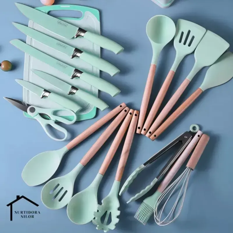 Set de cuchillos y utensilios de cocina de silicona