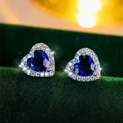 Aretes de Corazón con Piedra Azul