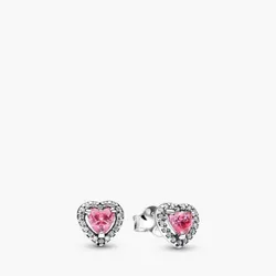 Aretes de Corazón con Piedra Rosa
