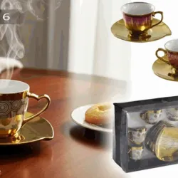 Set de 6 tazas de porcelana con platillos