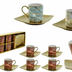 Set de 6 tazas de porcelana con platillos