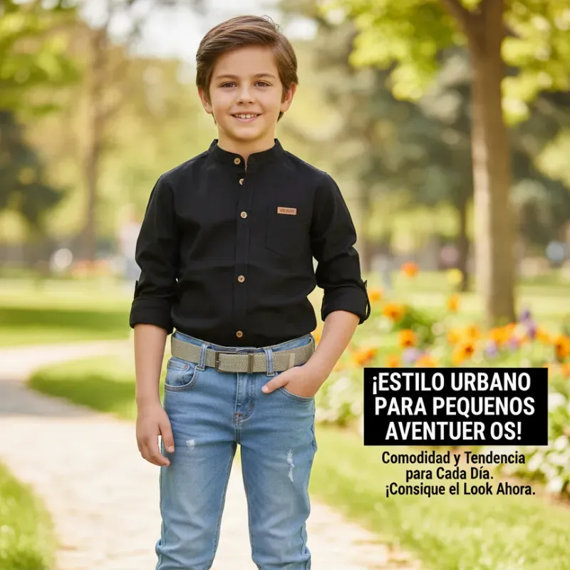 Camisas mangas largas+ jeans + cinto.