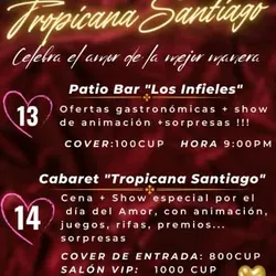 Pack Noche 14 de febrero Tropicana Stgo (1 Persona)