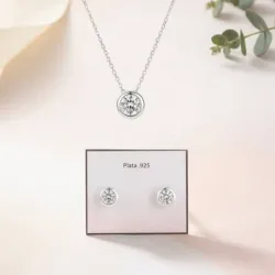 Conjunto de cadena con dije y aretes de piedra
